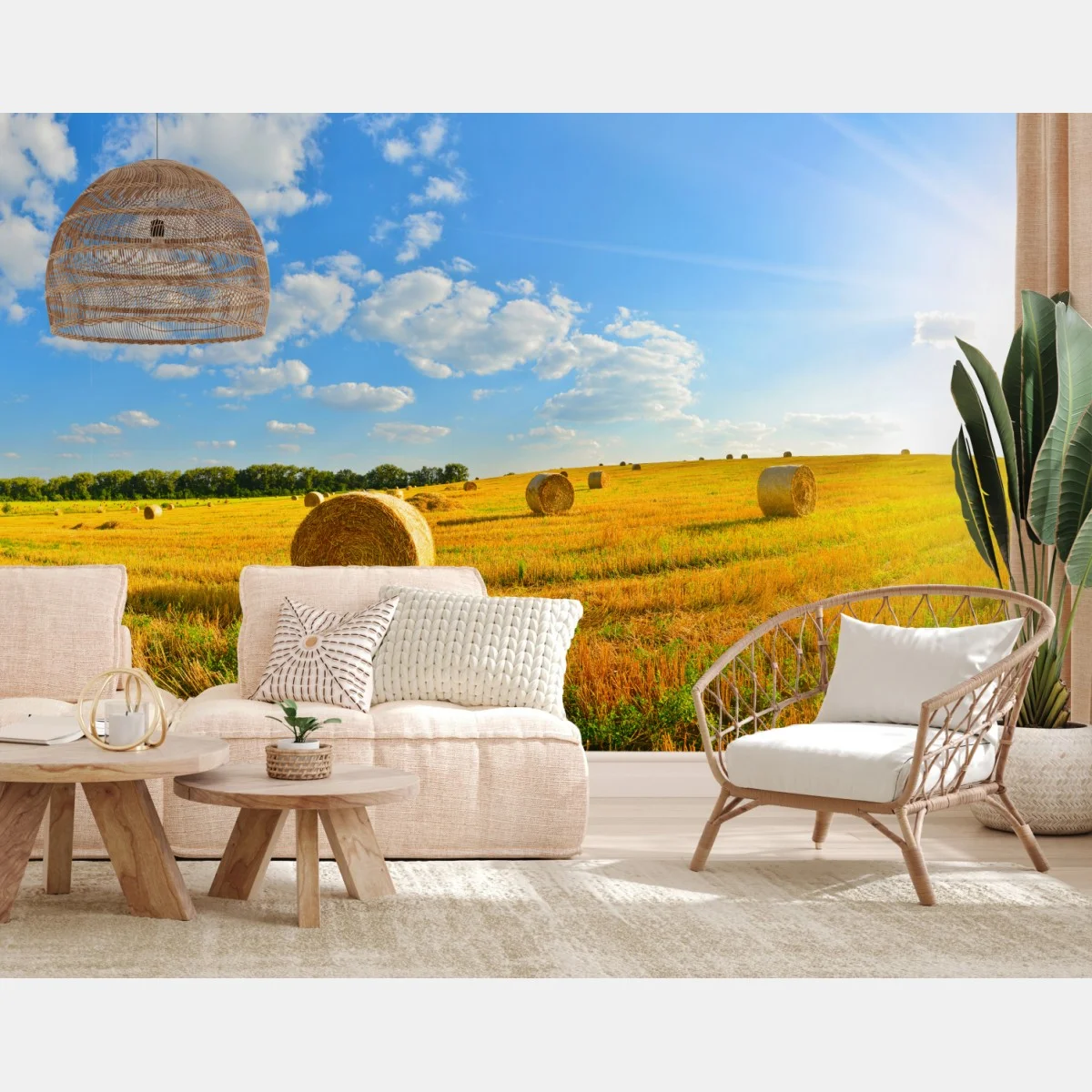 Carta da parati paesaggio dorato con balle di fieno • Wallissimo® Carta da parati paesaggio dorato con balle di fieno • Wallissimo®