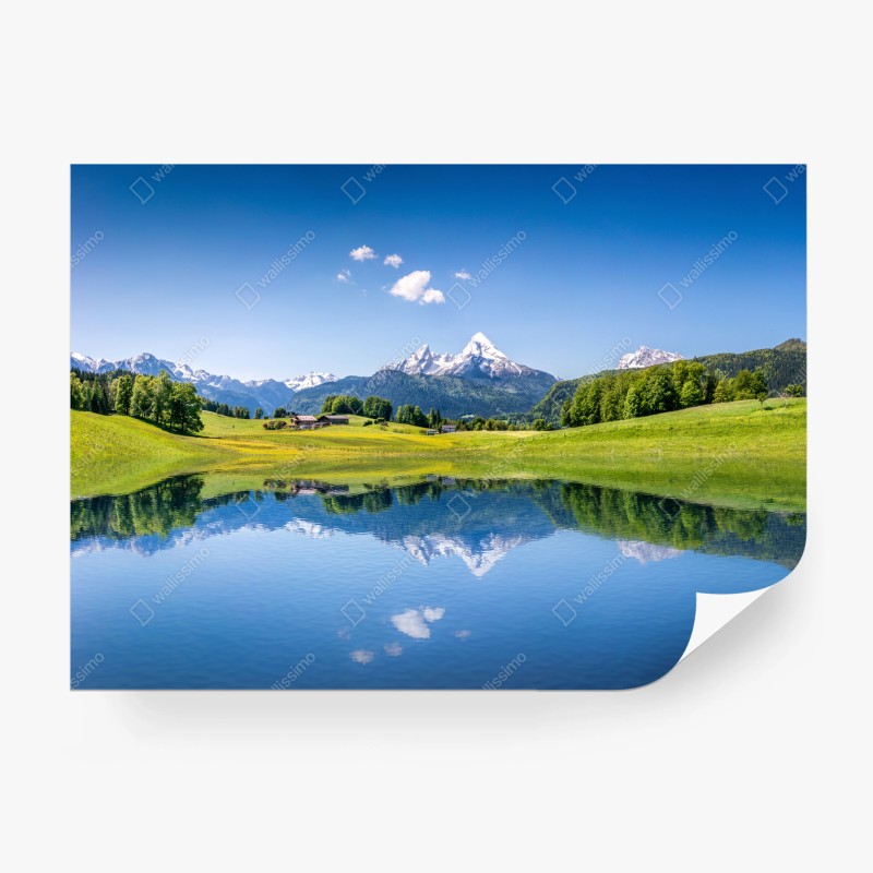 Carta da parati riflessi montani sul lago