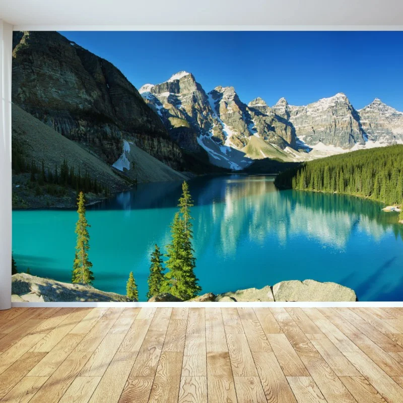 Carta da parati stampa murale paesaggio montano con lago turchese