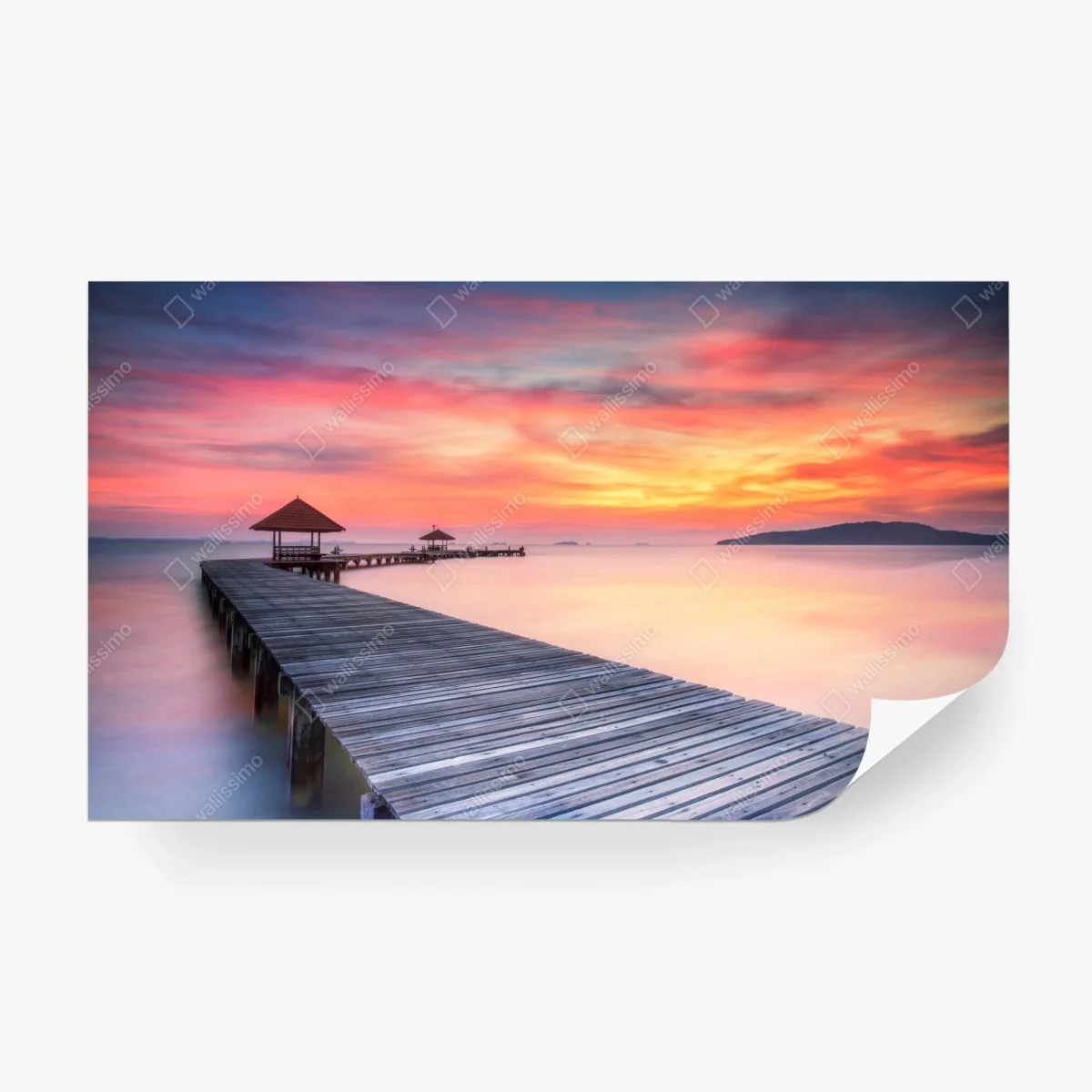 Carta da parati molo in legno all'alba • Wallissimo®