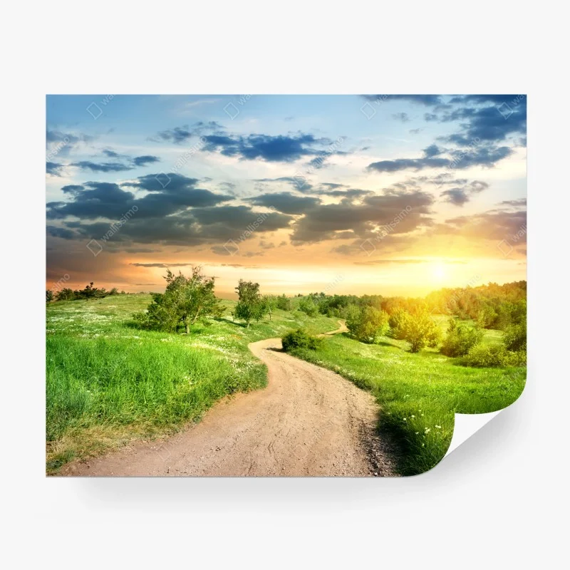 Carta da parati sentiero di campagna al tramonto dorato
