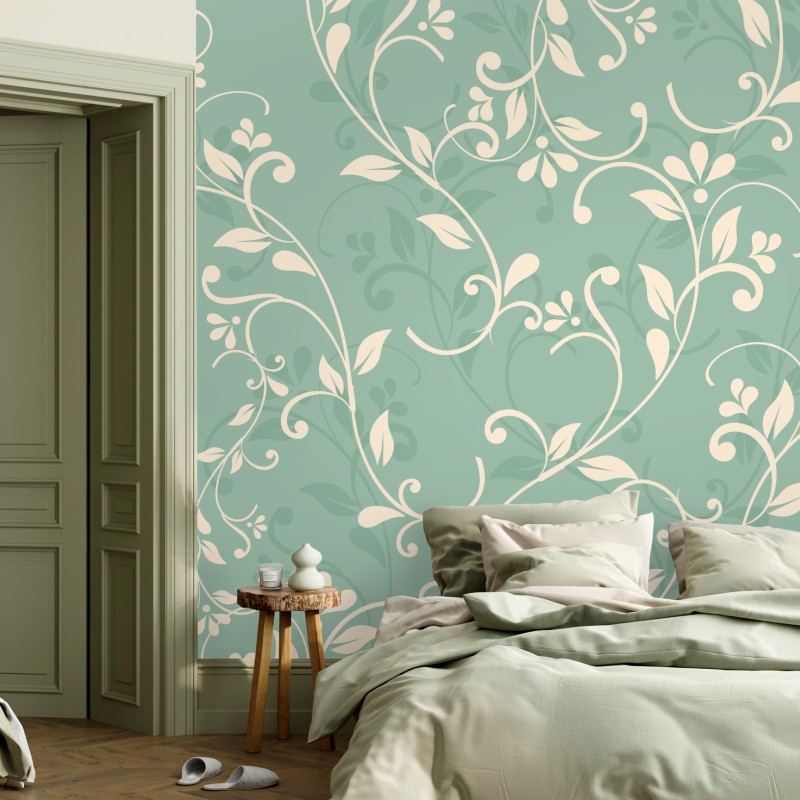 Carta da parati motivo floreale elegante in verde menta