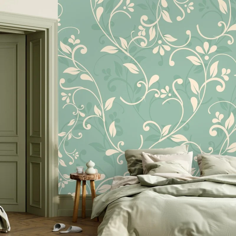 Carta da parati motivo floreale elegante in verde menta