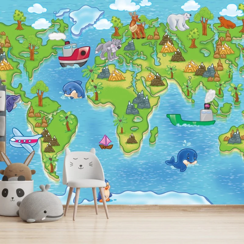 Carta da parati mappa del mondo illustrata per bambini