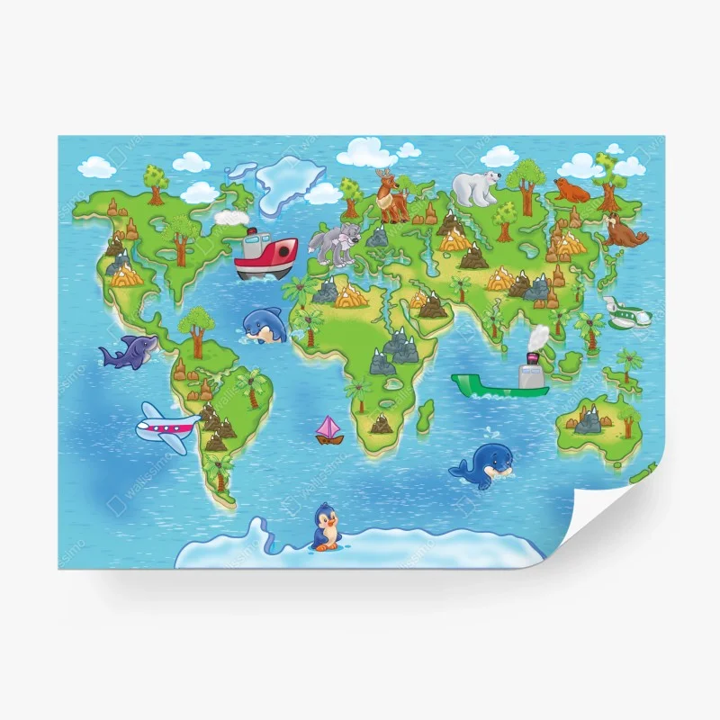 Carta da parati mappa del mondo illustrata per bambini