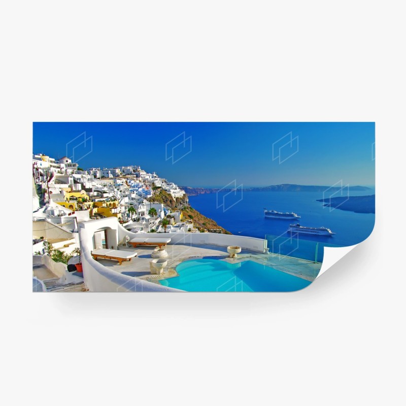 Carta da parati vista panoramica di Santorini sul mare