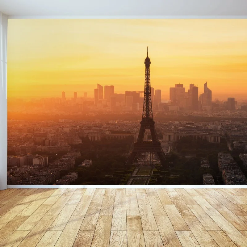 Carta da parati tramonto dorato sulla Torre Eiffel a Parigi • Wallissimo® Carta da parati tramonto dorato sulla Torre Eiffel a Parigi • Wallissimo®
