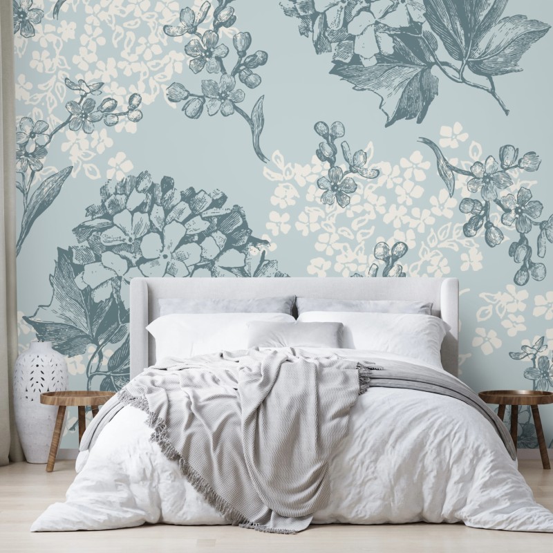 Carta da parati eleganza floreale in azzurro pastello