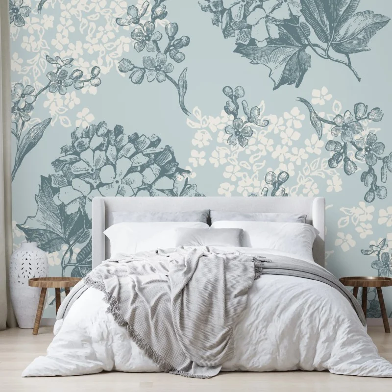 Carta da parati eleganza floreale in azzurro pastello