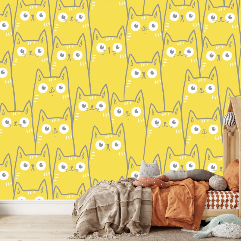 Carta da parati pattern di gatti gialli dal design minimalista