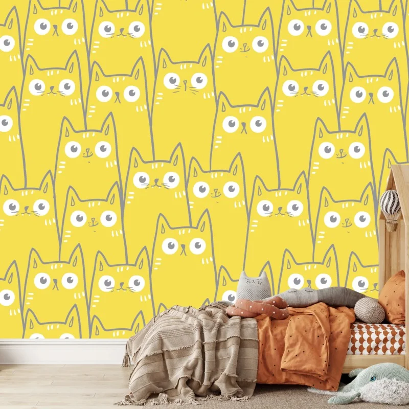 Carta da parati pattern di gatti gialli dal design minimalista