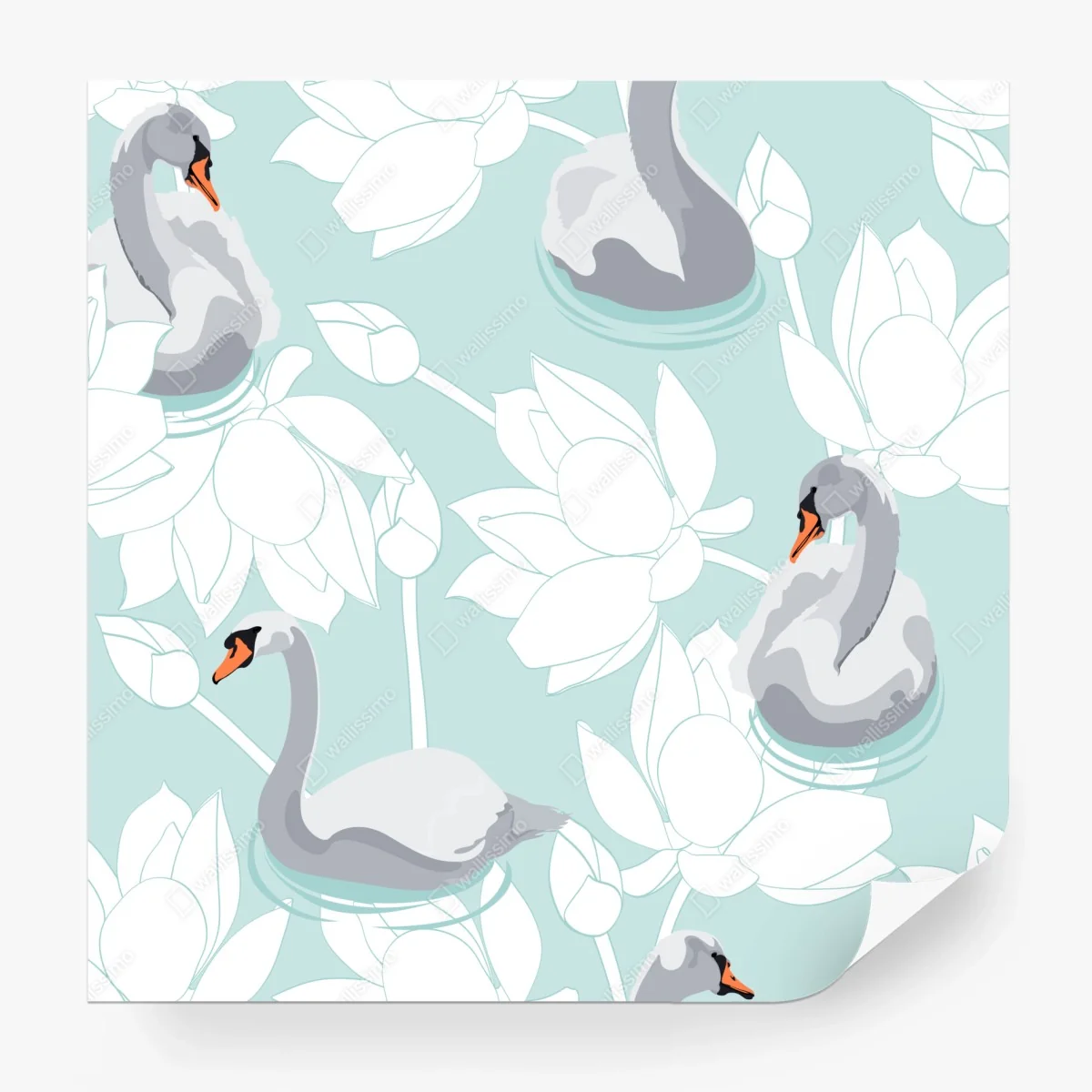 Carta da parati eleganza di cigni e fiori di loto • Wallissimo® Carta da parati eleganza di cigni e fiori di loto • Wallissimo®