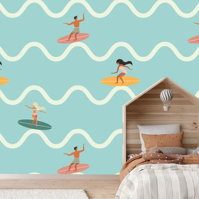 Carta da parati motivo surf sulle onde estive