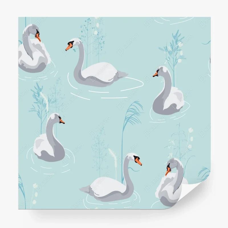 Carta da parati cigni sul lago: motivo elegante e pastello