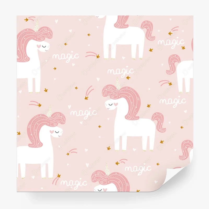 Carta da parati motivo magico di unicorni rosa