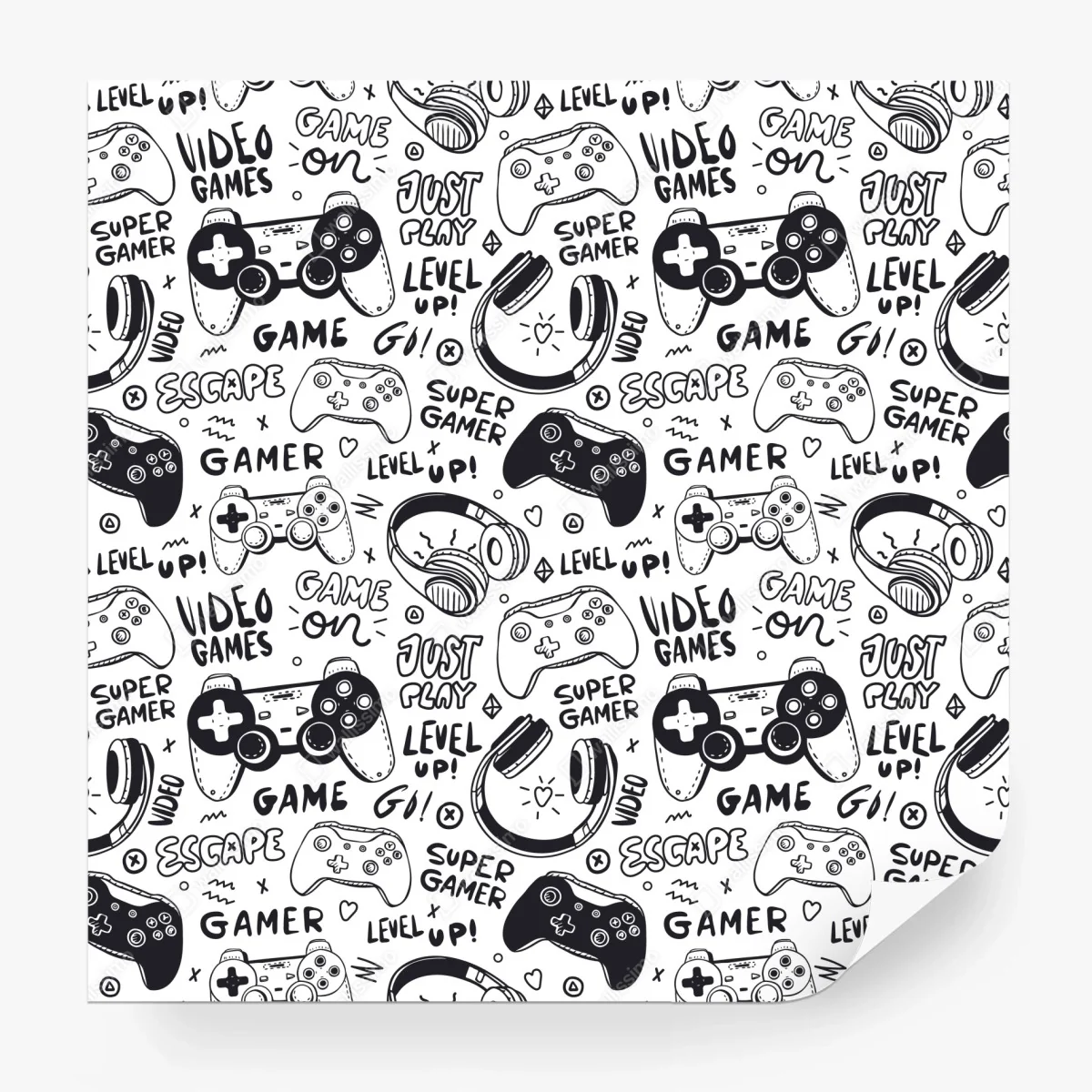 Carta da parati pattern videogiochi e controller in bianco e nero • Wallissimo®