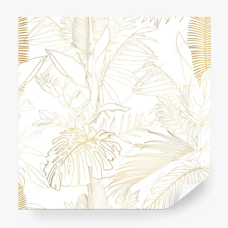 Carta da parati motivo botanico tropicale in linee dorate