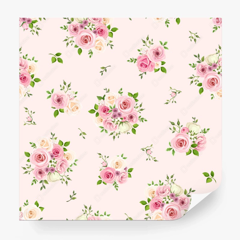Carta da parati bouquet di rose pastello su sfondo rosa