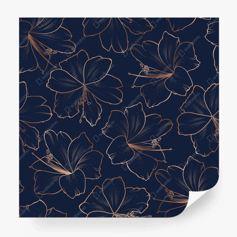 Carta da parati motivo floreale oro rosa su blu notte