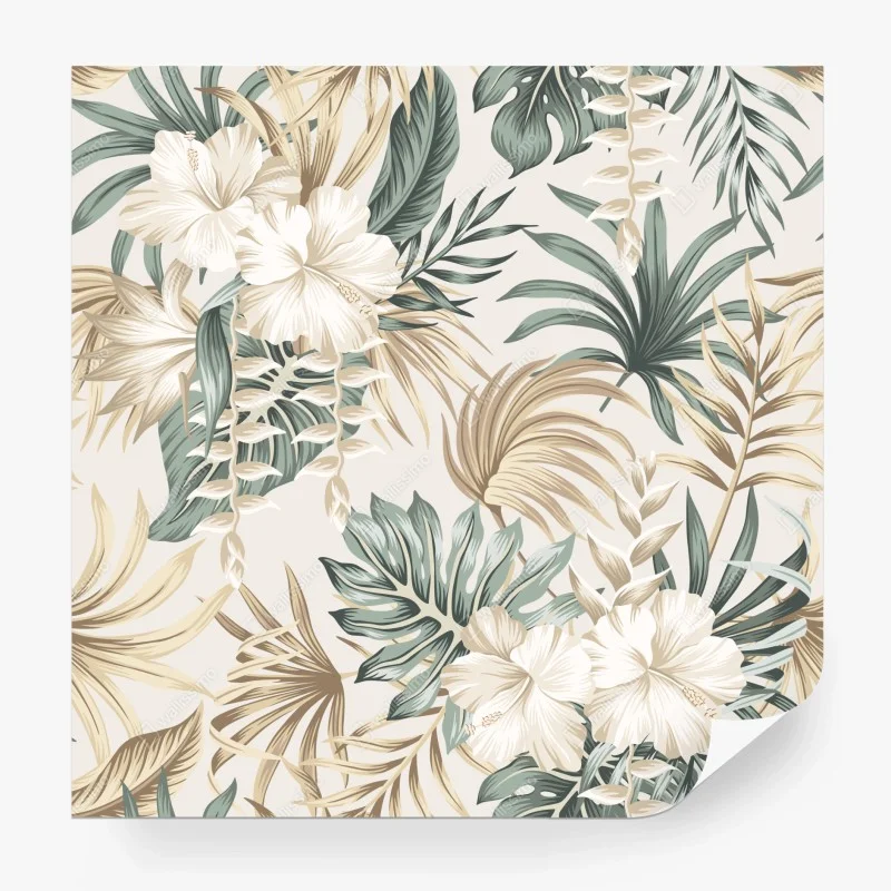 Carta da parati motivo tropicale elegante con fiori e foglie