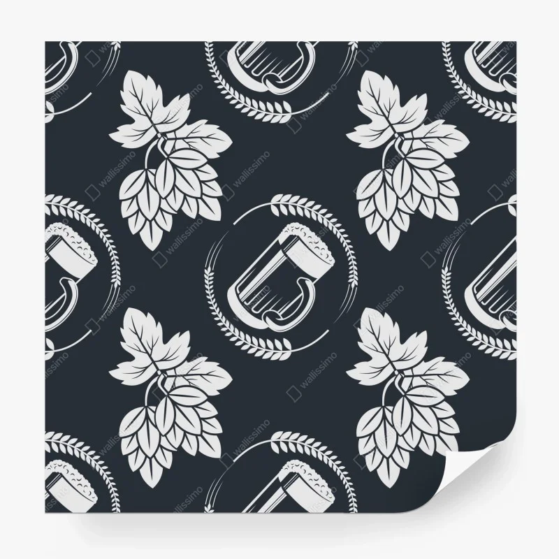 Carta da parati motivo birra e luppolo in stile vintage