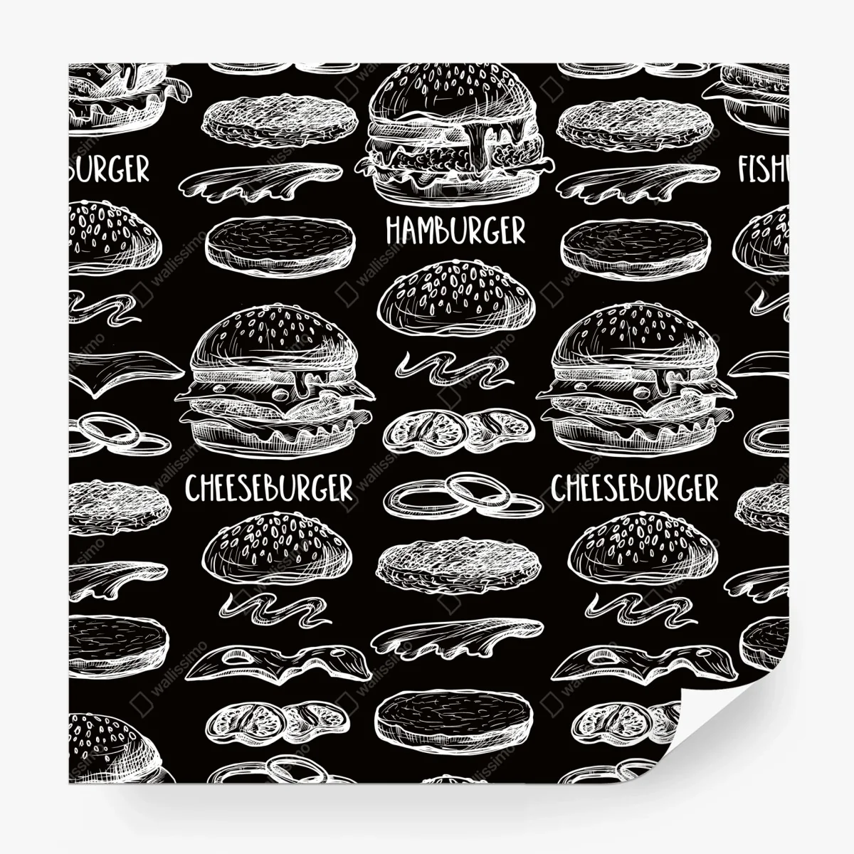 Carta da parati motivo di hamburger disegnati a mano • Wallissimo®