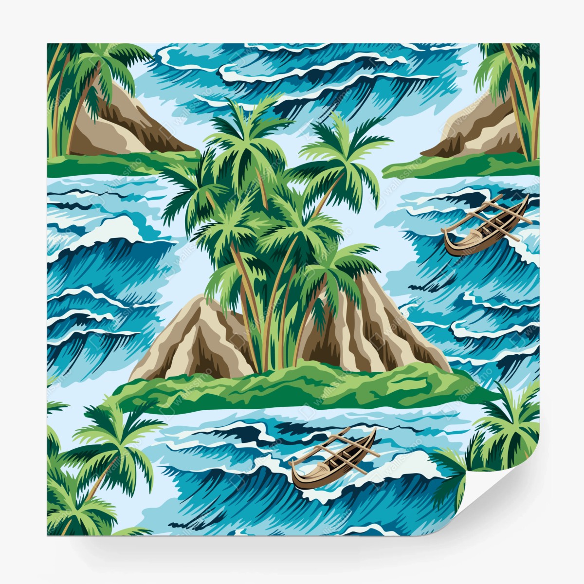 Carta da parati oasi tropicale tra palme e onde • Wallissimo®