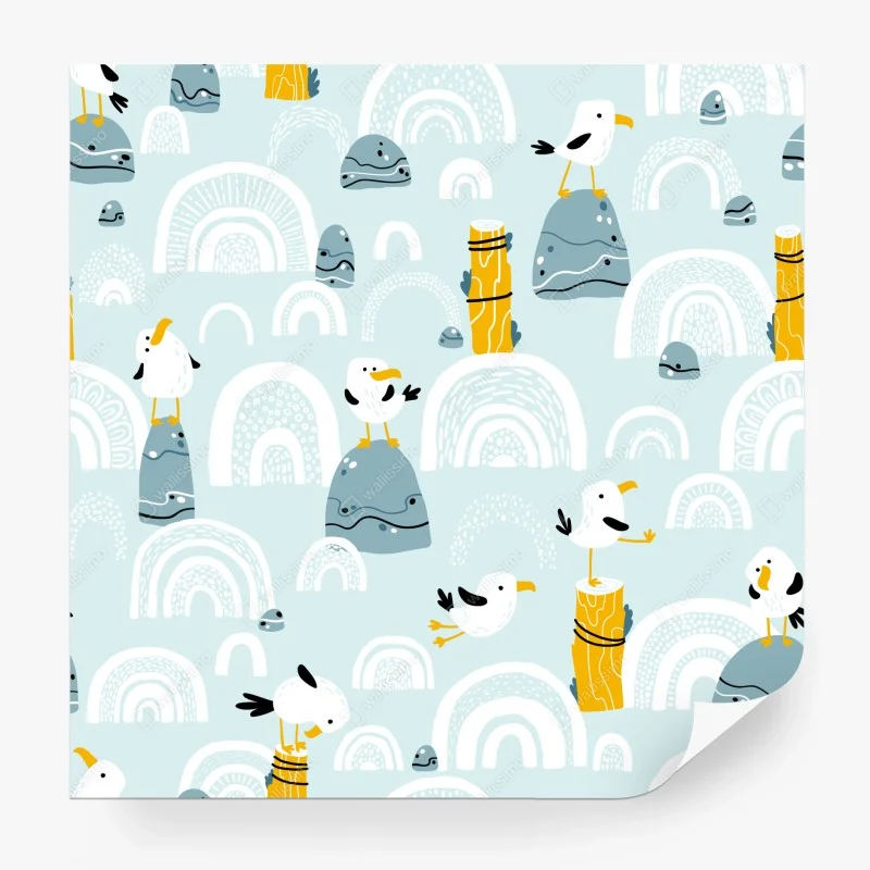 Carta da parati gabbiani su scogli e archi marini in stile nordico