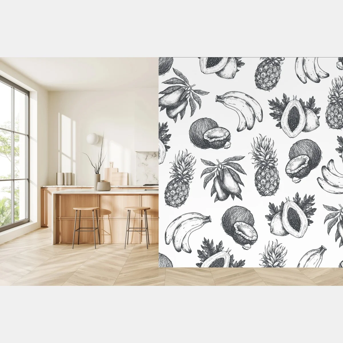 Carta da parati motivo tropicale disegnato a mano • Wallissimo® Carta da parati motivo tropicale disegnato a mano • Wallissimo®