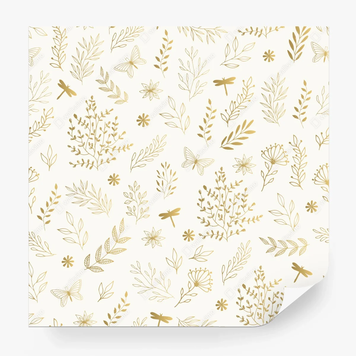 Carta da parati motivo botanico dorato su fondo crema • Wallissimo® Carta da parati motivo botanico dorato su fondo crema • Wallissimo®