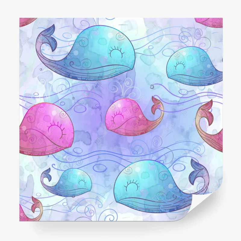 Carta da parati balene acquerellate in stile giocoso