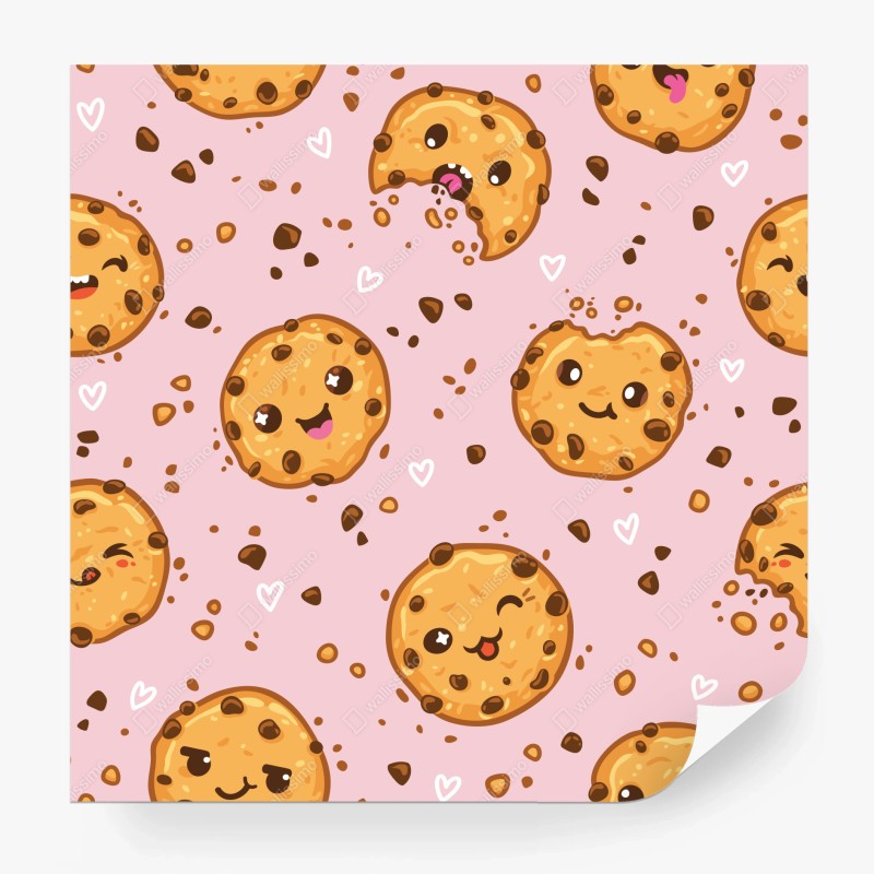 Carta da parati motivo di biscotti kawaii su sfondo rosa
