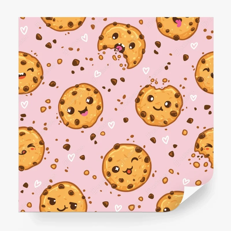 Carta da parati motivo di biscotti kawaii su sfondo rosa