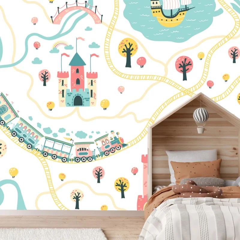 Carta da parati mappa del regno incantato in stile pastello