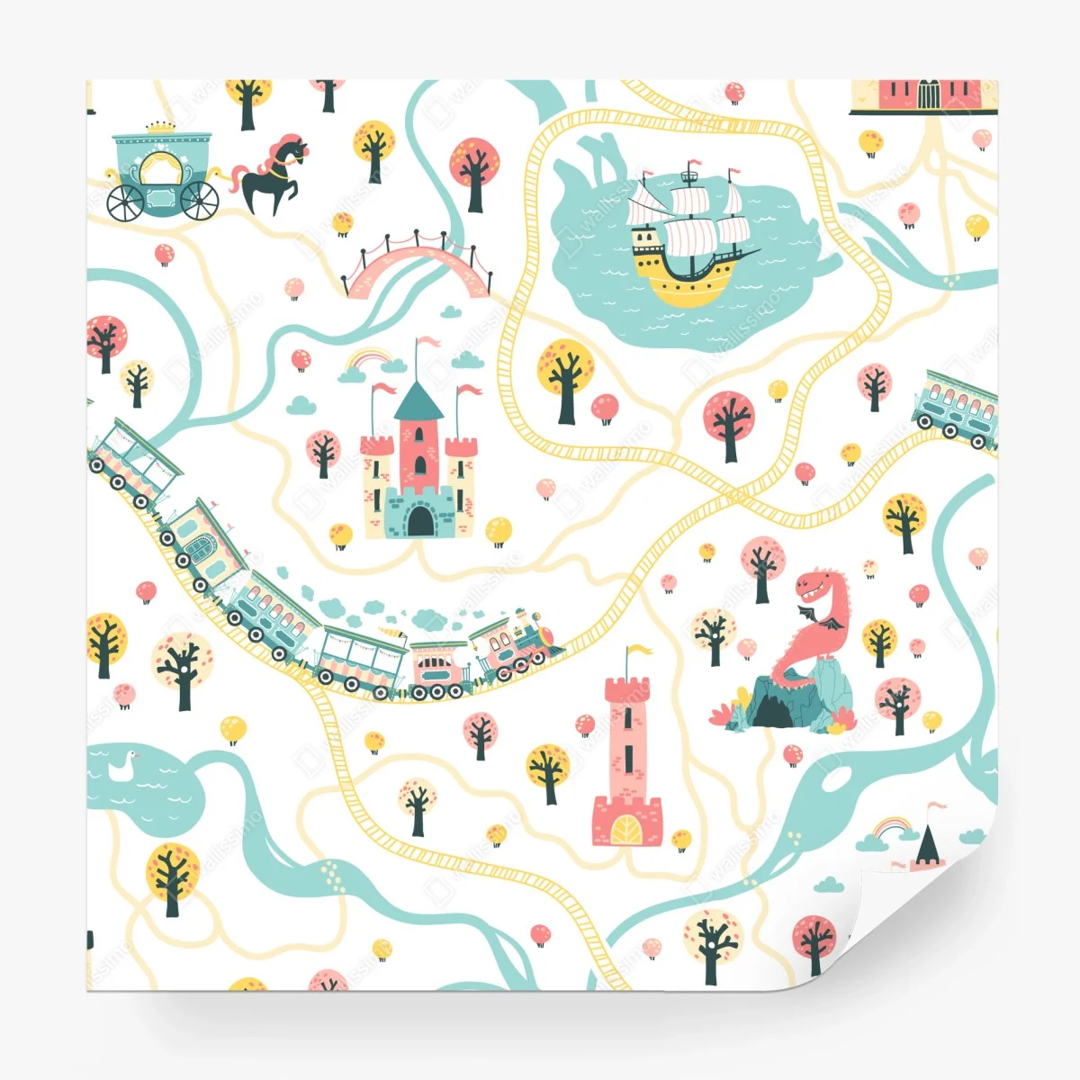 Carta da parati mappa del regno incantato in stile pastello • Wallissimo® Carta da parati mappa del regno incantato in stile pastello • Wallissimo®