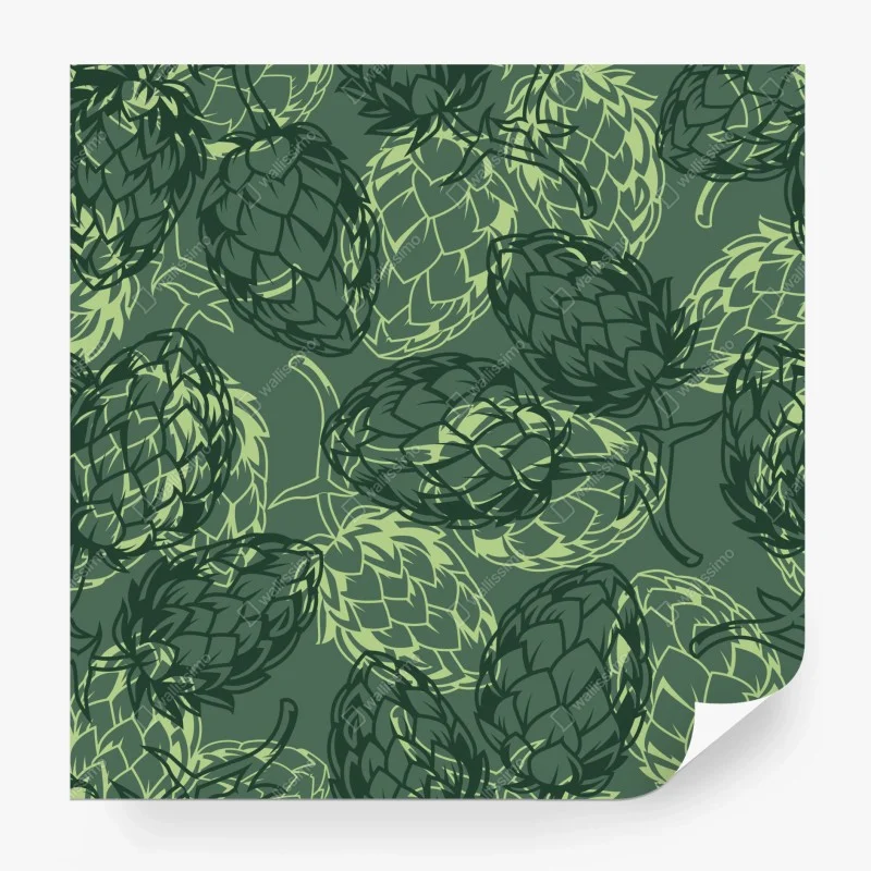 Carta da parati motivo di luppolo verde a effetto botanico