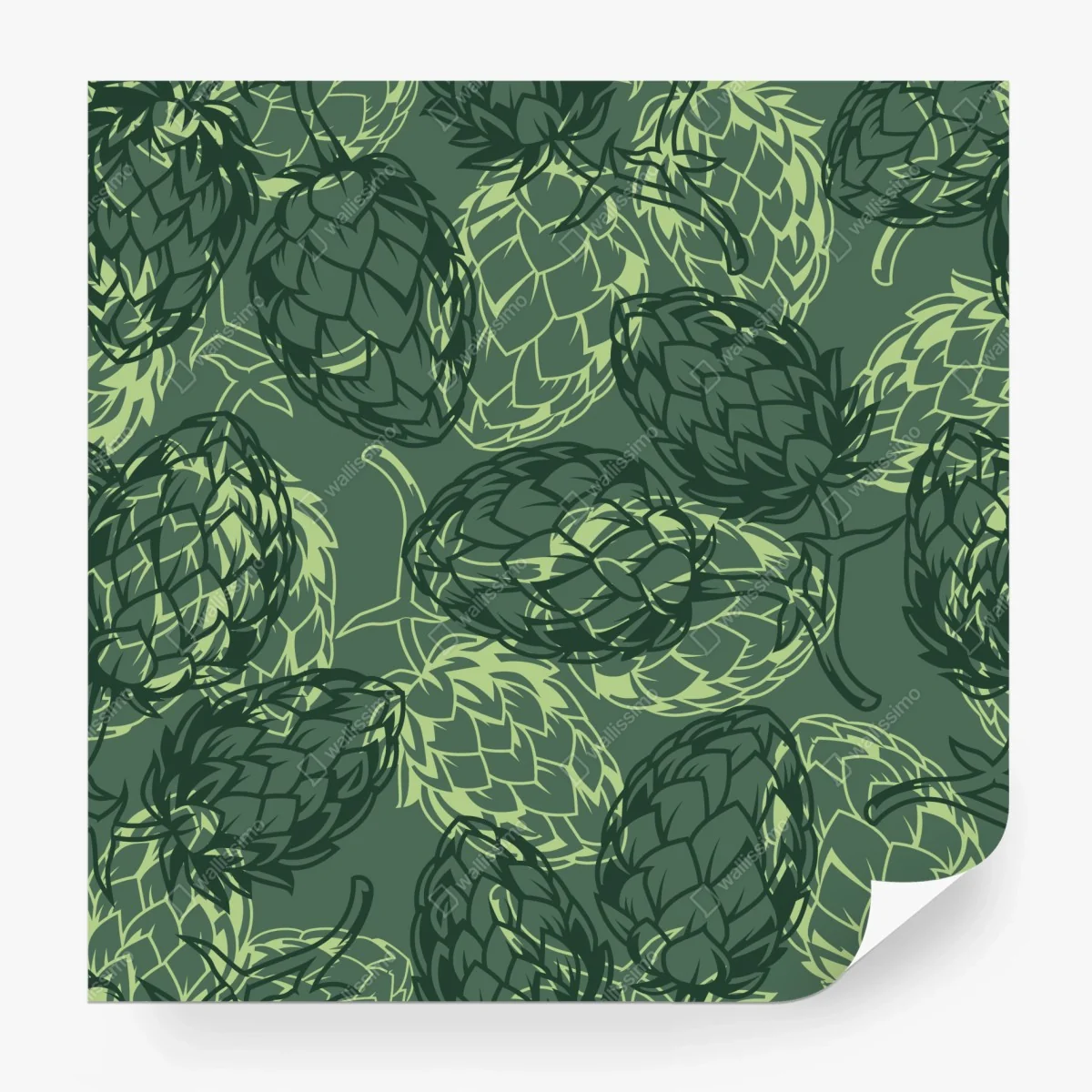 Carta da parati motivo di luppolo verde a effetto botanico • Wallissimo®