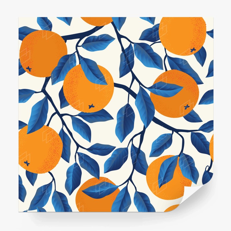 Carta da parati ramo di arance con foglie blu