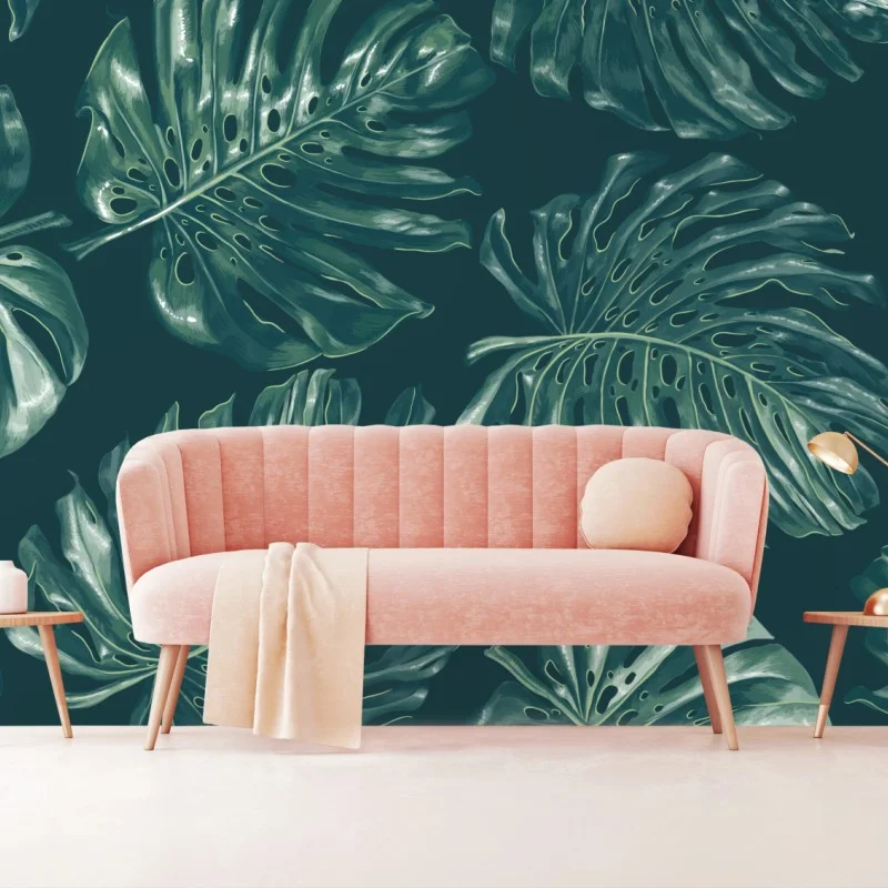 Carta da parati motivo di foglie di monstera tropicale