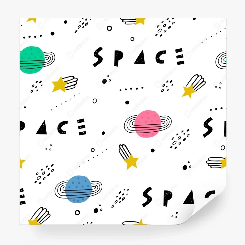 Carta da parati motivo spaziale colorato e giocoso