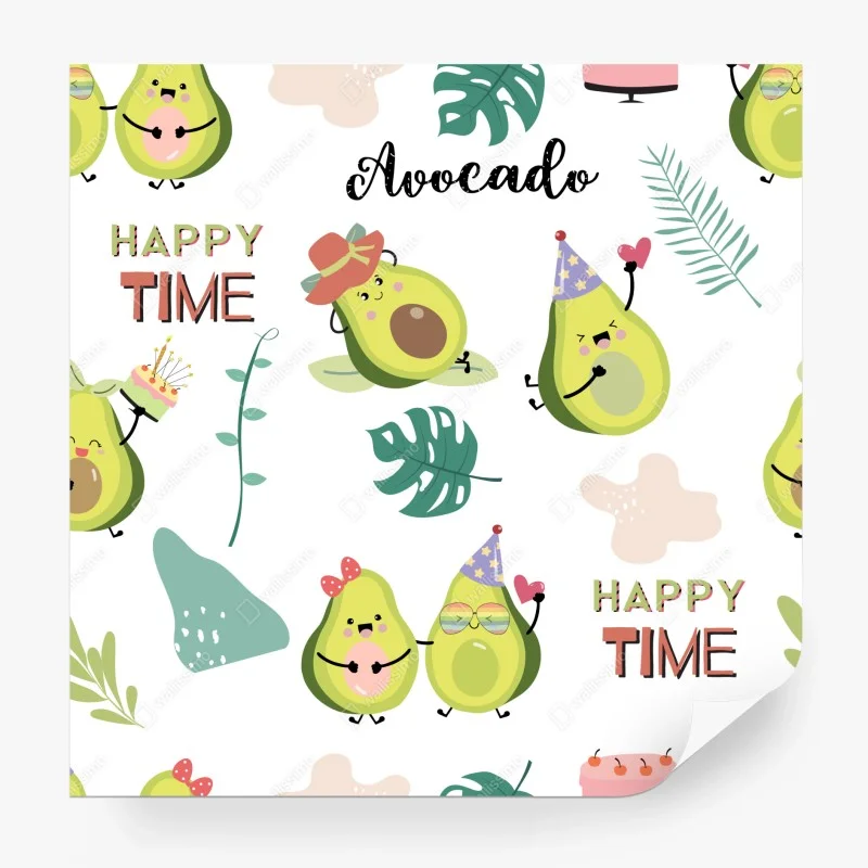 Carta da parati avocado felici: motivo illustrato per decorazione