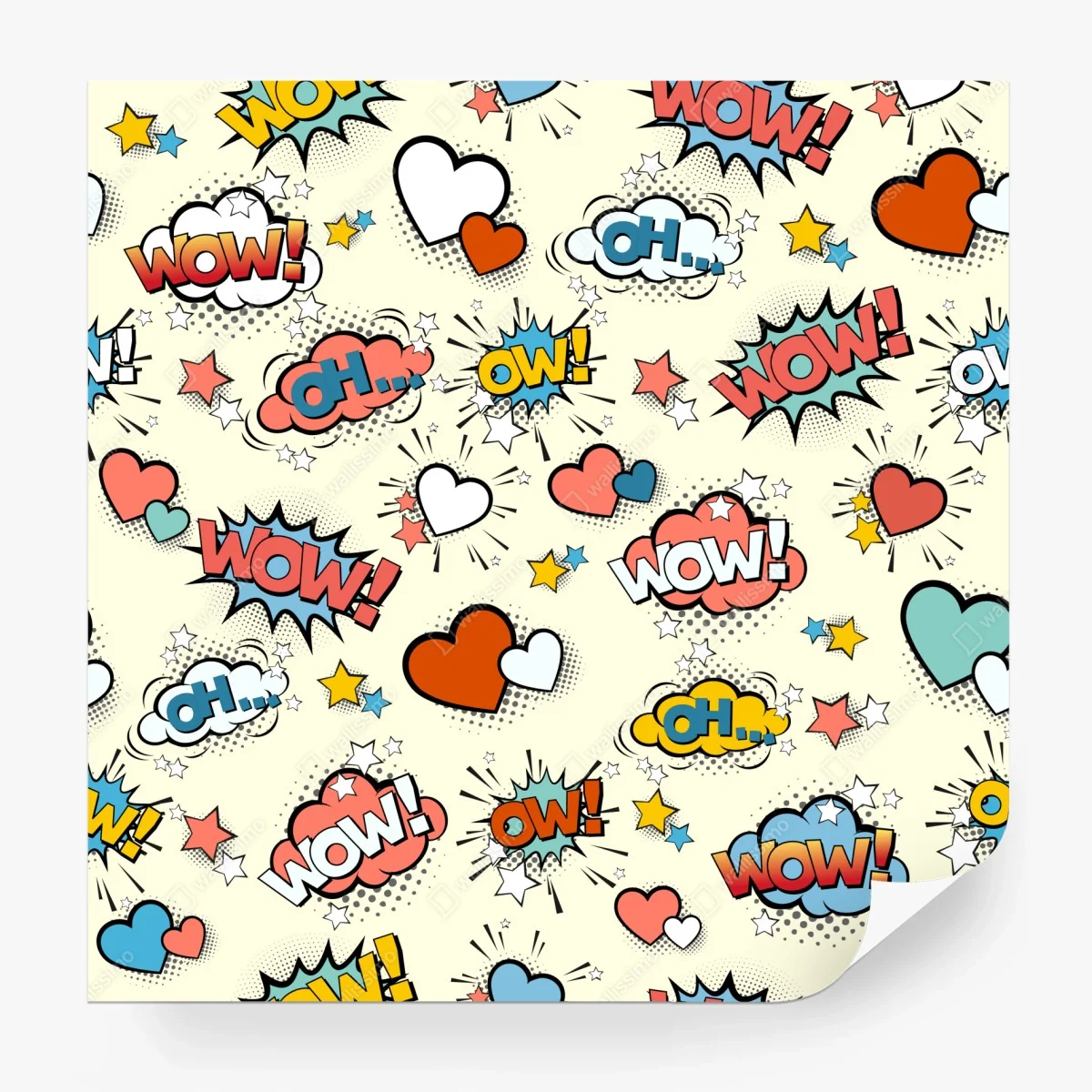 Carta da parati motivo pop art con fumetti e cuori • Wallissimo®