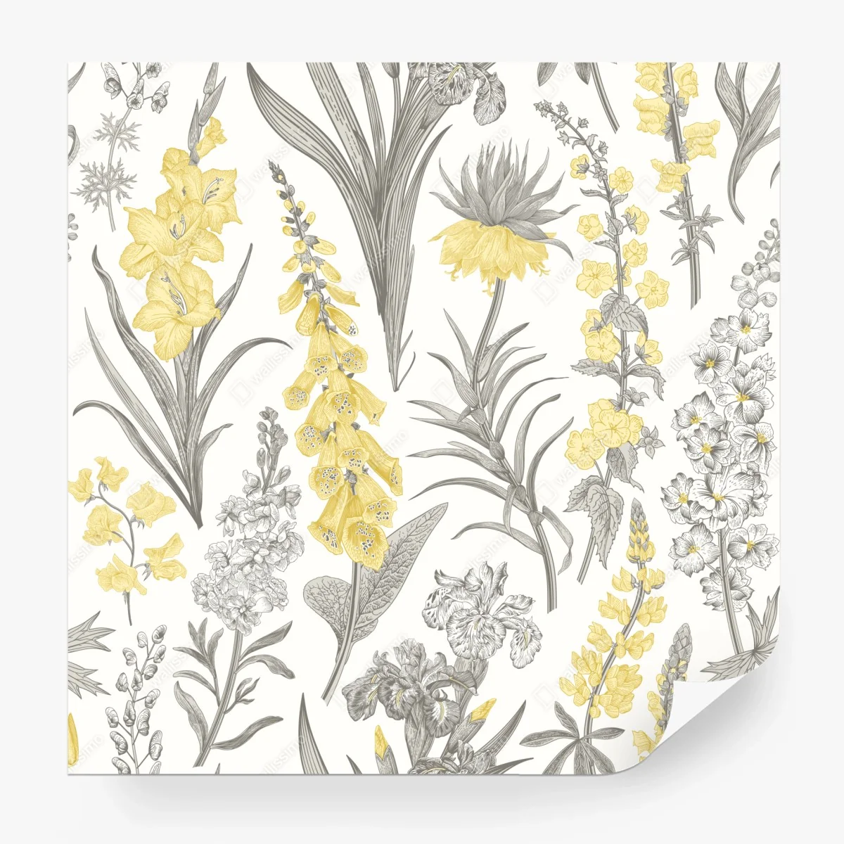Carta da parati motivo botanico elegante in giallo e grigio • Wallissimo® Carta da parati motivo botanico elegante in giallo e grigio • Wallissimo®