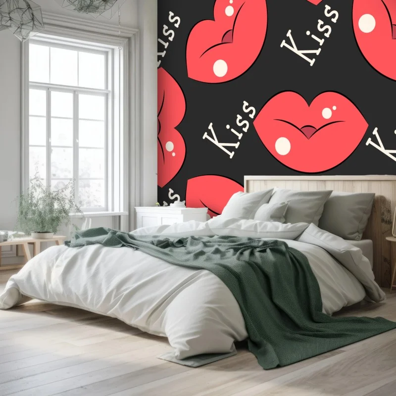 Carta da parati motivo labbra rosse in stile pop art