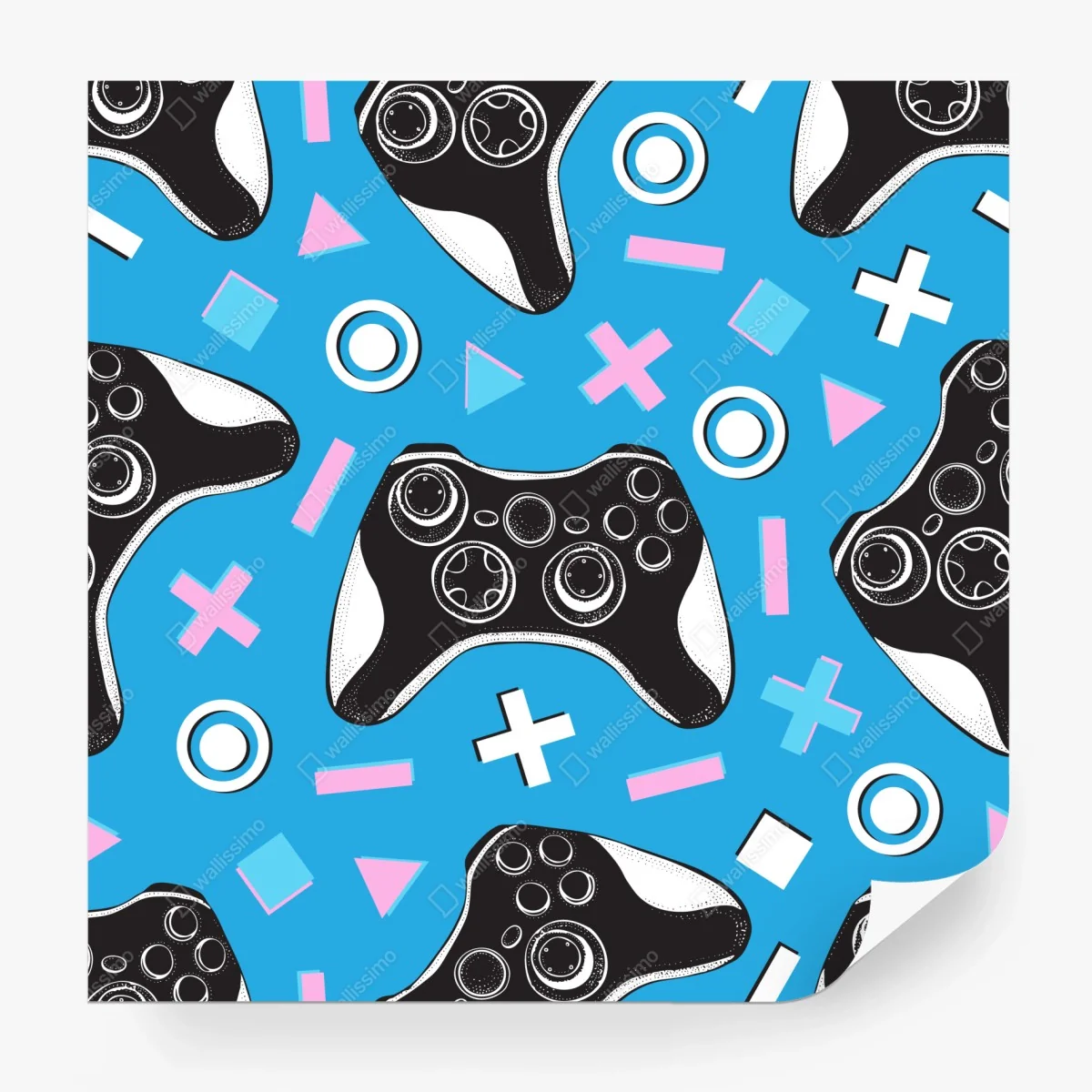 Carta da parati motivo controller da gioco retrò su sfondo azzurro • Wallissimo®