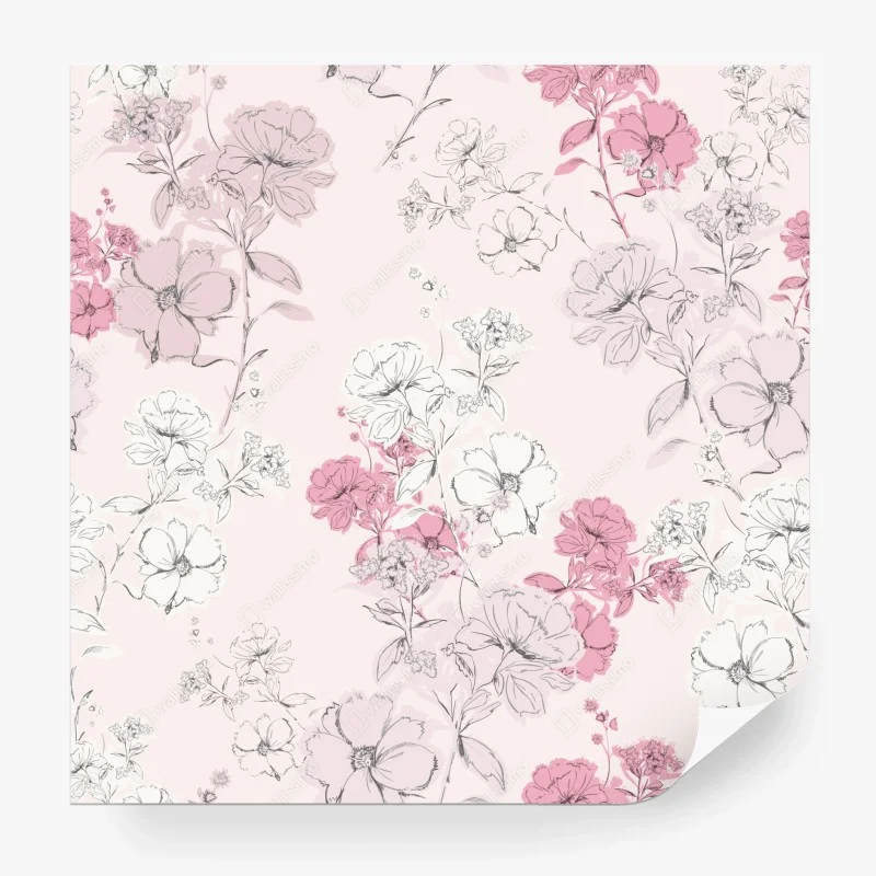 Carta da parati fiori romantici su sfondo rosa
