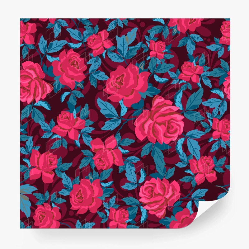Carta da parati motivo di rose rosa su sfondo bordeaux