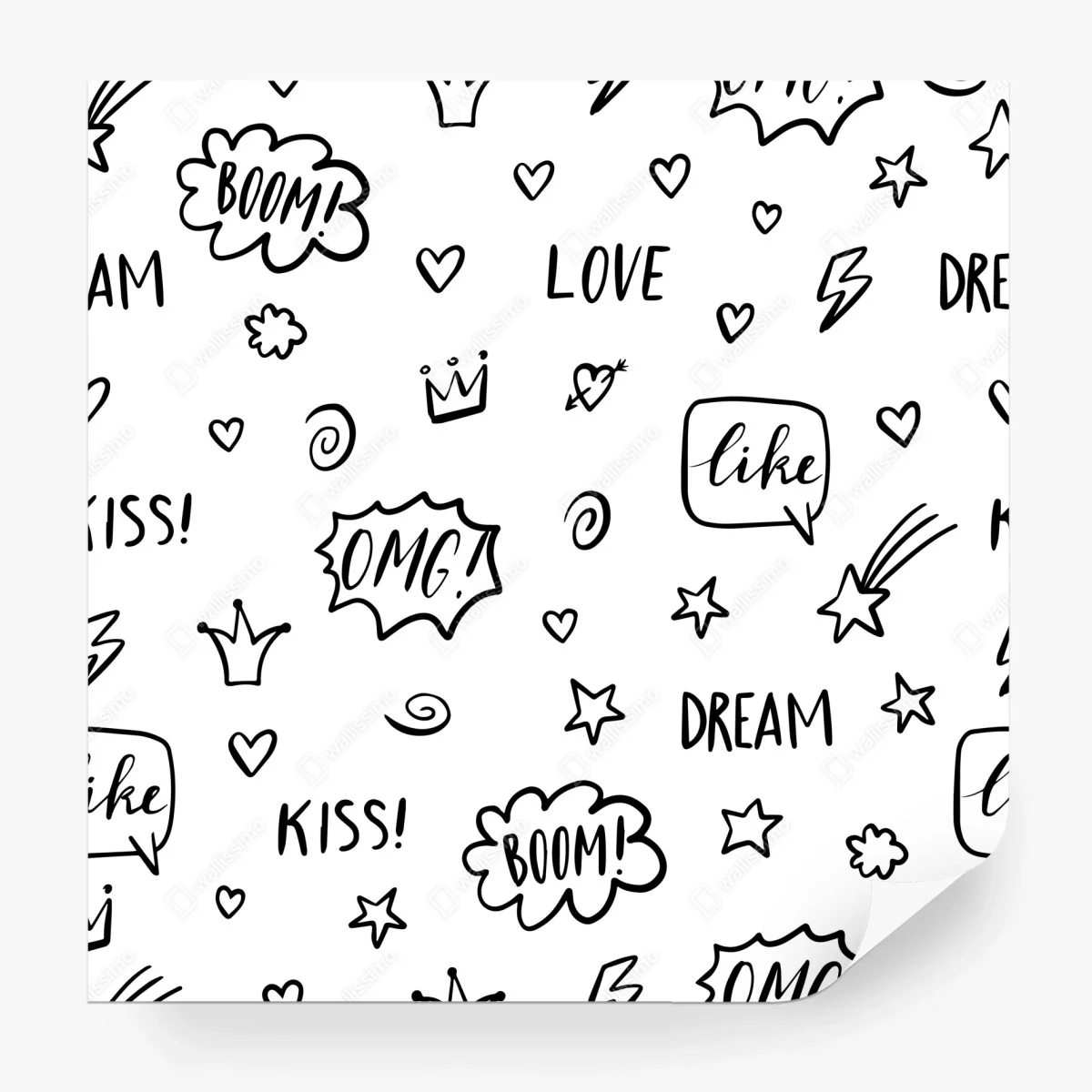 Carta da parati motivo a scarabocchi pop art in bianco e nero • Wallissimo® Carta da parati motivo a scarabocchi pop art in bianco e nero • Wallissimo®