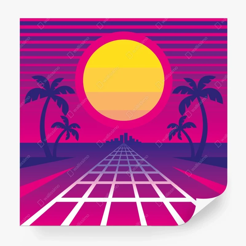 Carta da parati tramonto synthwave al neon