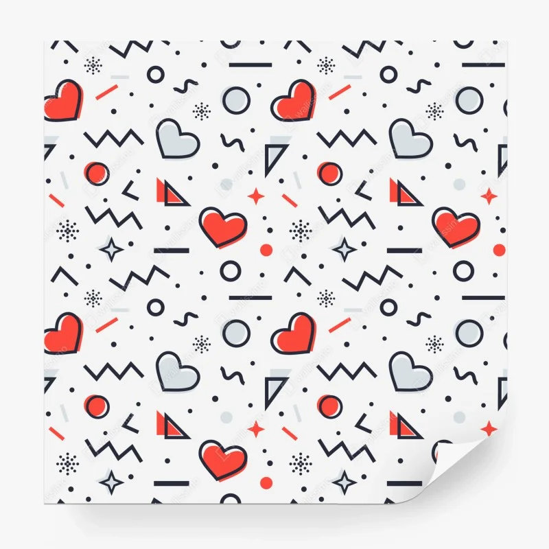 Carta da parati motivo romantico a cuori e forme geometriche